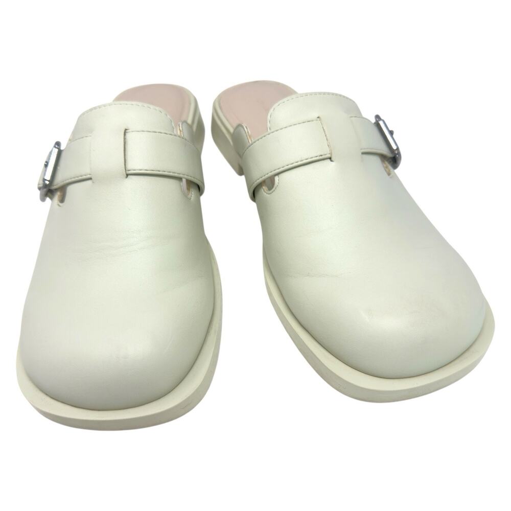 Charles & Keith Leather Mule Clogs Buckle EU 37 US 6 White Minimalist Clean Girl